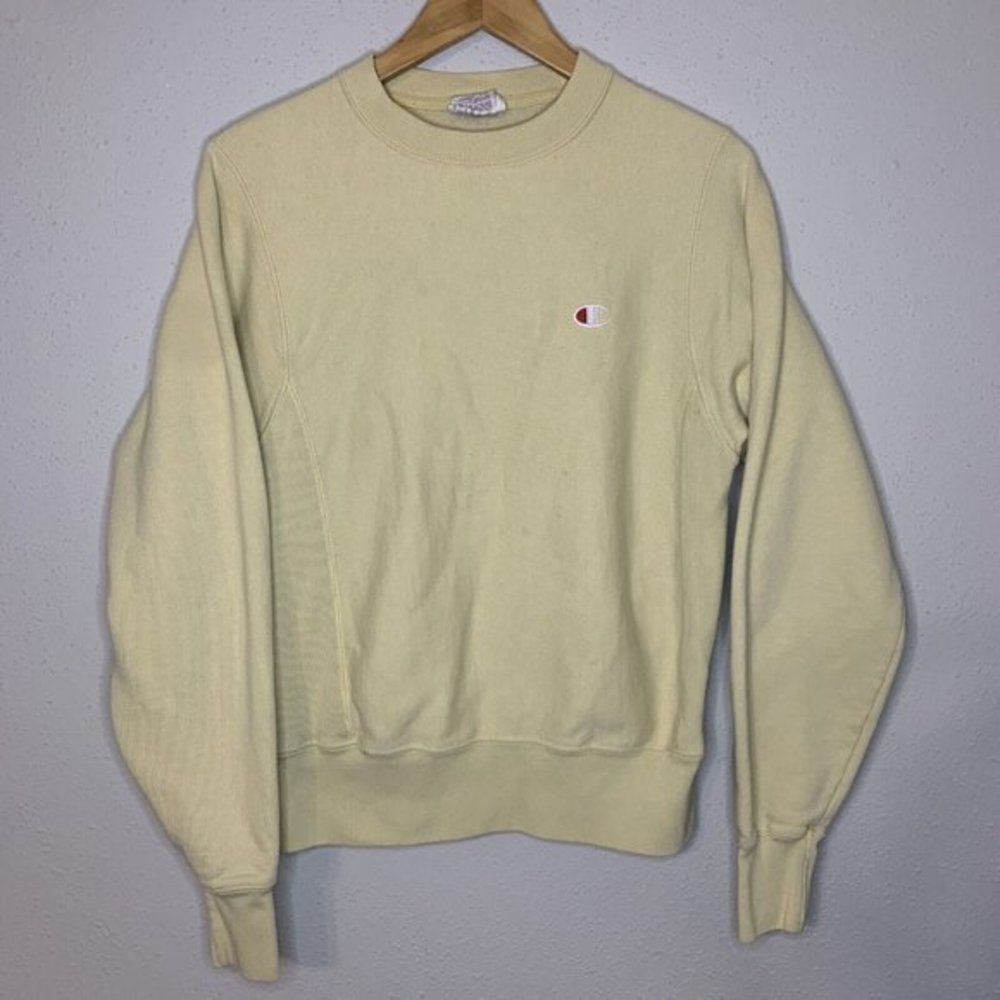CHAMPION REVERSE WEAVE Pastel‎ Yellow Sweatshirt Size XS Logo